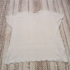 Soft Surroundings Womens Tunic Blouse One Size Cap Sleeve Sequin Shoulder Floral